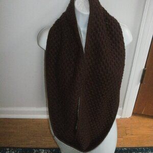 LL Bean Burgundy Wool Blend Infinity Knit Scarf Basket Weave Fleece Lined